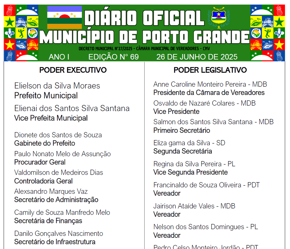 DIÁRIO OFICIAL - EDIÇÃO N° 69 - 26 DE JUNHO DE 2025